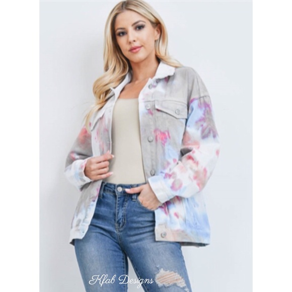 ❤️LAST! Tie Dye Oversized Button Up Denim Jacket - Picture 2 of 6